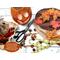 This shows the supplies I use to create the gourd's fall hat. It shows fabric, dried pumpkin pods, fall leaves, and measuring tape. 